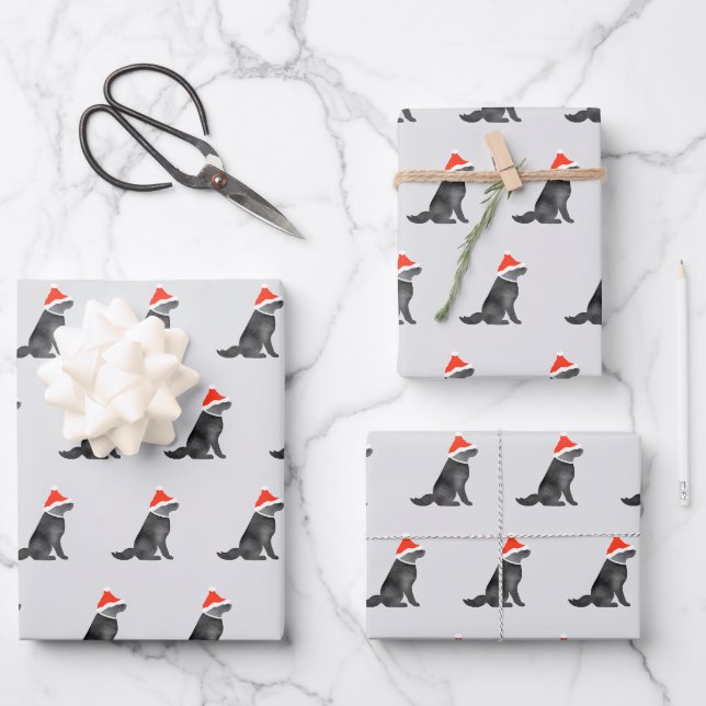 Santa holiday Christmas lab watercolor black gray Geschenkpapier Set (Vorderseite)