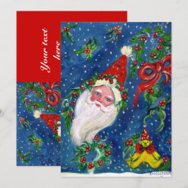 SANTA, HOLLYBERRY CROWNS, CHRISTMAS PARTY Red Blue Einladung