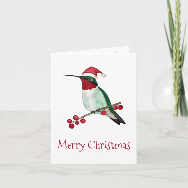 Santa Hummingbird Christmas Feiertagskarte (Vorderseite)