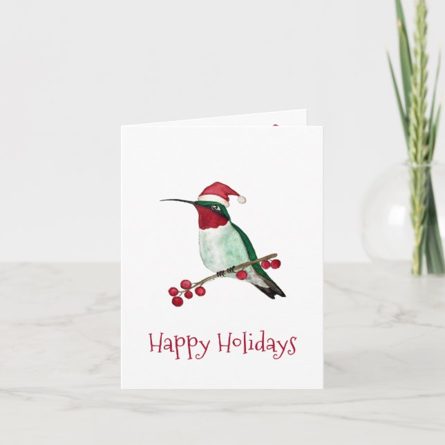 Santa Hummingbird Feiertagskarte (Vorderseite)