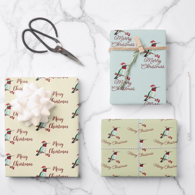 Santa Hummingbird Frohe Weihnachten Geschenkpapier Set (Vorderseite)