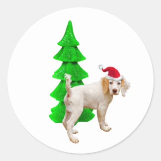 Santa-Hund-Grünbaum-Aufkleber Runder Aufkleber