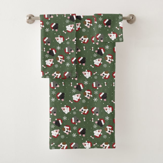 Santa Hunde auf Grün Badhandtuch Set (Insitu)