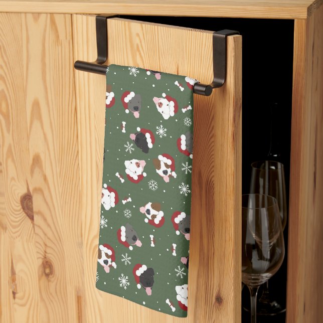 Santa Hunde auf Grün Geschirrtuch (Drittel gefaltet)