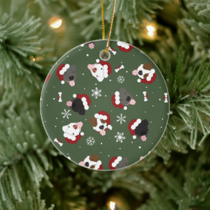 Santa Hunde auf Grün Keramik Ornament