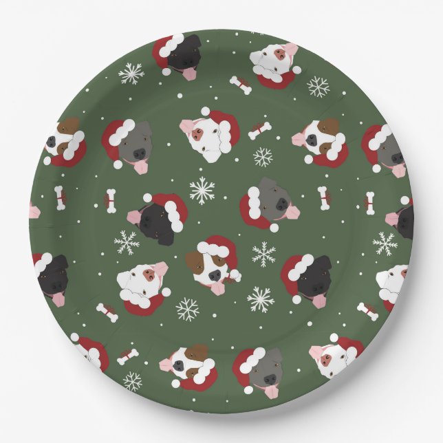 Santa Hunde auf Grün Pappteller (Vorderseite)