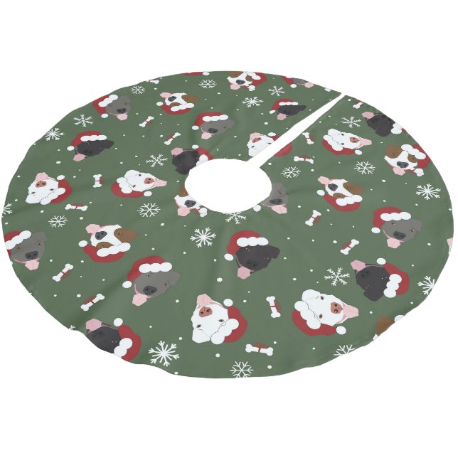 Santa Hunde auf Grün Polyester Weihnachtsbaumdecke (Schrägansicht)