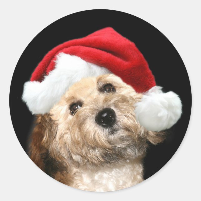 Santa Hunde Runder Aufkleber (Vorderseite)