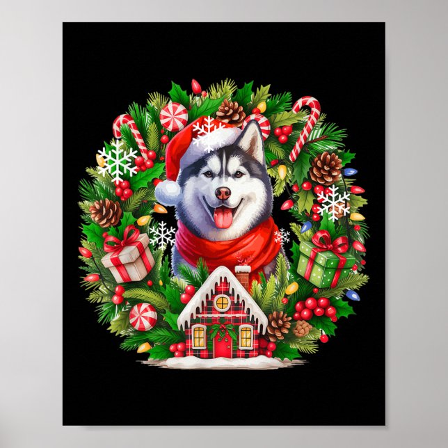 Santa Husky Christmas Floral Circle Matching Owner Poster (Vorne)