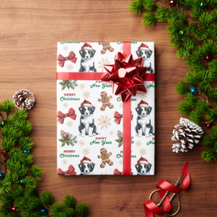 Santa-Hut Border Collie Welpe Weihnachten Geschenkpapier