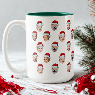 Santa Hut Custom Familien-Gesicht 4 Fotos Weihnach Zweifarbige Tasse