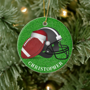 Santa Hut Fußball und Helm Weihnachten Keramik Ornament