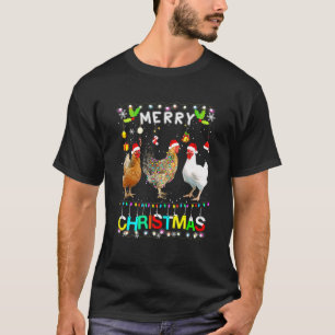 Santa-Hut-Hühner-Lichter Weihnachten Lustig Frohe T-Shirt