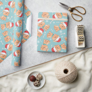Santa-Hut-Hund-Weihnachten Geschenkpapier