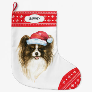 Santa-Hut Papillon-Hund-Schneeflocken-Rahmen Großer Weihnachtsstrumpf