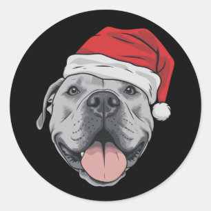 Santa-Hut Pitbull Pit Weihnachten Xmas Haustier Hu Runder Aufkleber