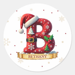 Santa Hut Rot Weihnachten Buchstabe B Name Runder Aufkleber