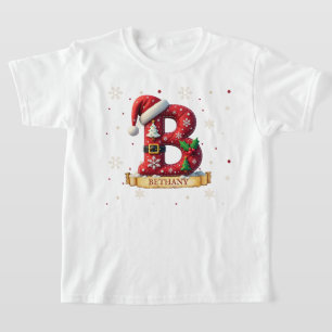 Santa Hut Rot Weihnachten Buchstabe B Name T-Shirt