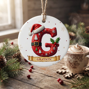 Santa Hut Rot Weihnachten Buchstabe G Name Keramik Ornament