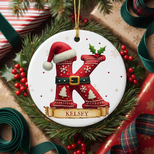 Santa Hut Rot Weihnachten Buchstabe K Name Keramik Ornament