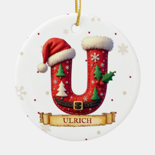Santa Hut Rot Weihnachten Buchstabe U Name Keramik Ornament