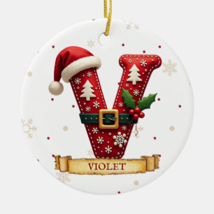 Santa Hut Rot Weihnachten Buchstabe V Name Keramik Ornament