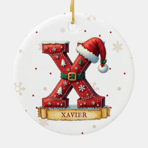Santa Hut Rot Weihnachten Buchstabe X Name Keramik Ornament