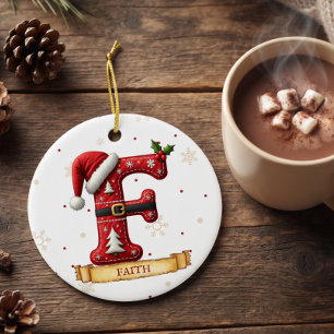 Santa Hut rote Weihnachtsbuchstabe F Name Keramik Ornament
