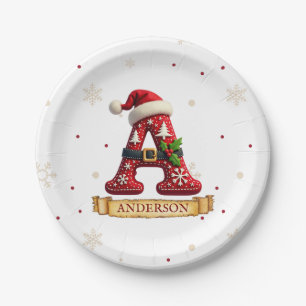 Santa Hut Weihnachtsmann Rot Buchstabe A Name Pappteller