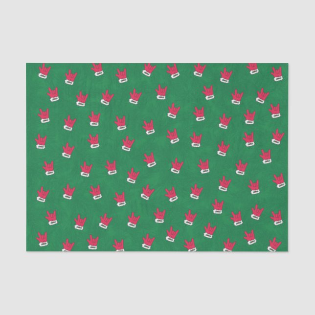Santa "I Liebe You" Handschuh in ASL-Papiertaschen Seidenpapier (Vorderseite)