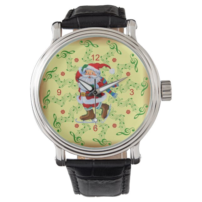 Santa ~ Ice Skate ~ Musikalische Skulpturen ~ Weih Armbanduhr (Vorderseite)