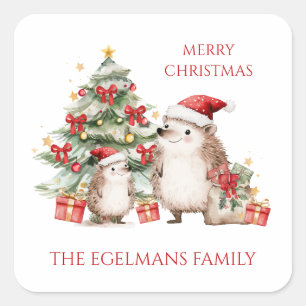 Santa Igel Weihnachten Quadratischer Aufkleber