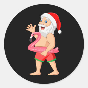 Santa im Flamingo-Boot lustiges Weihnachten im Jul Runder Aufkleber