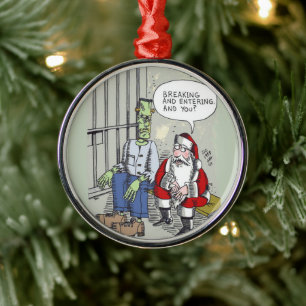 Santa im Gefängnis Premium-Ornament rund Ornament Aus Metall