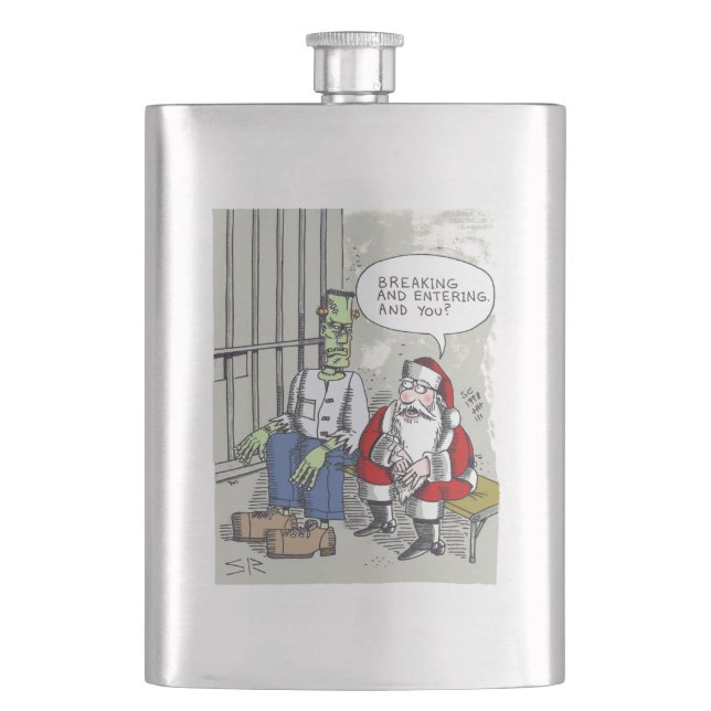 Santa im Gefängnis rostfreier Stahlkolben Flachmann (Vorderseite)