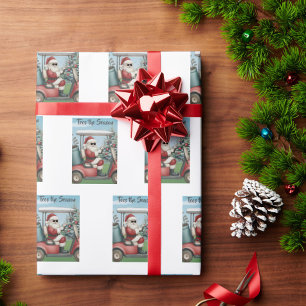 Santa im Golfwagen mit Sonnenbrille eröffnet die S Geschenkpapier