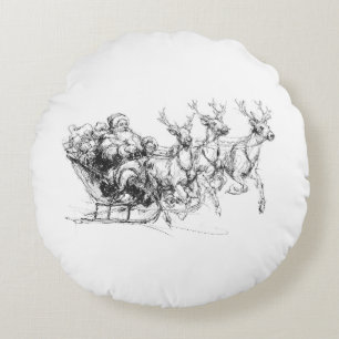 Santa im Schlitten – Minimalistische Weihnachtsski Rundes Kissen