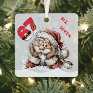 Santa im Schnee Sechs Sieben Weihnachtsbaumanhänge Ornament Aus Metall