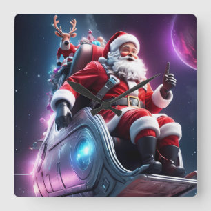 Santa im Weltraum Eine futuristische Weihnachts- Quadratische Wanduhr