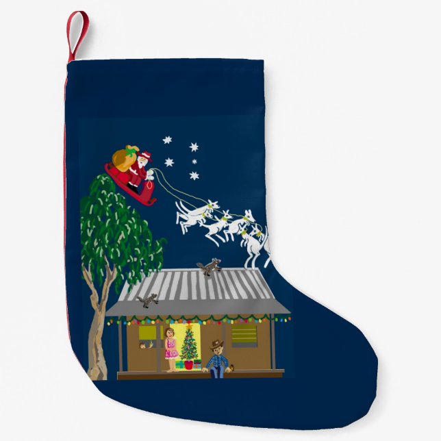 Santa in Australien hat sechs weiße Boomer Kleiner Weihnachtsstrumpf (Vorderseite)