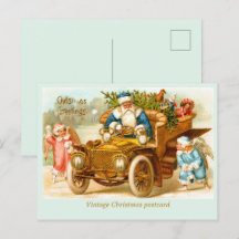 Santa in Auto mit Engeln spielen. Christmas