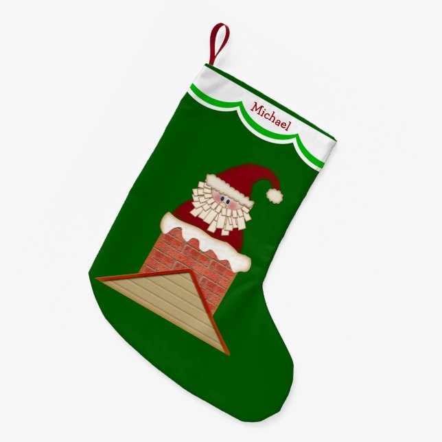 Santa in Chimney Personalisiert Kleiner Weihnachtsstrumpf (Vorderansicht (hängend))