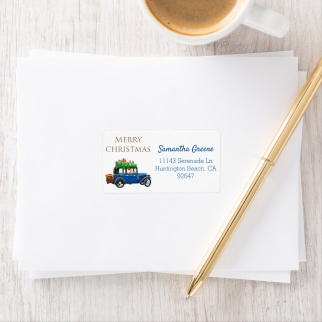 Santa in Classic Car Adressaufkleber (Insitu)