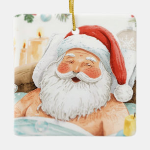 Santa in der Badewanne Spa Weihnachtsthema Keramikornament