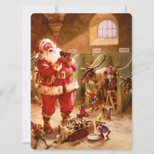 Santa in der Reindeer-Scheune Feiertagskarte