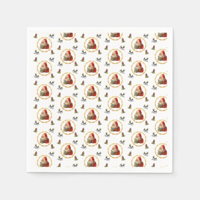 Santa in einem Goldkranz mit Weihnachtselementen Serviette (Vorderseite)