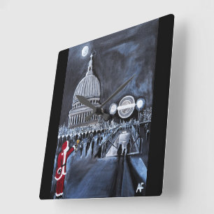 Santa in London Gemälde von Alfred Fox Quadratische Wanduhr