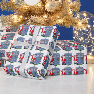 Santa in Police Telefonkabine Packapper Geschenkpapier