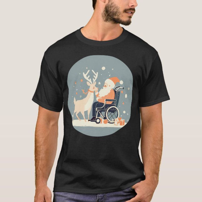 Santa in Rollstuhlpatter Rentier T-Shirt (Vorderseite)