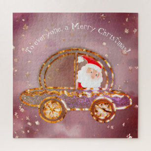Santa in seinem Auto an Weihnachten